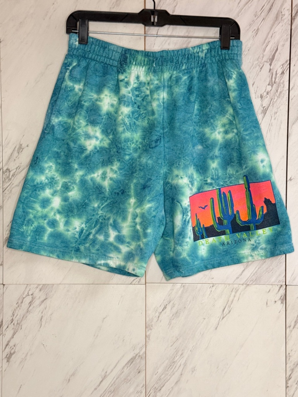 Bowery Supply Co. Death Valley Arizona Tie Dye Teal Blue Sweatshorts SZ XL